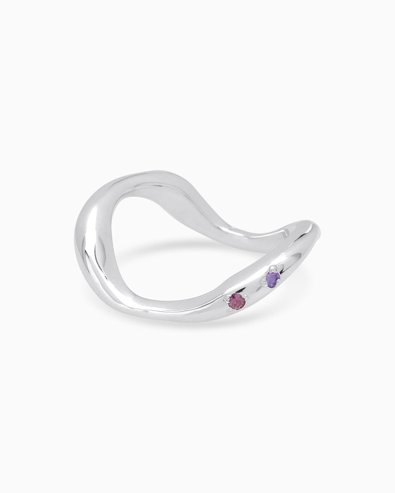 Curve Stone Ring | Solid White Gold