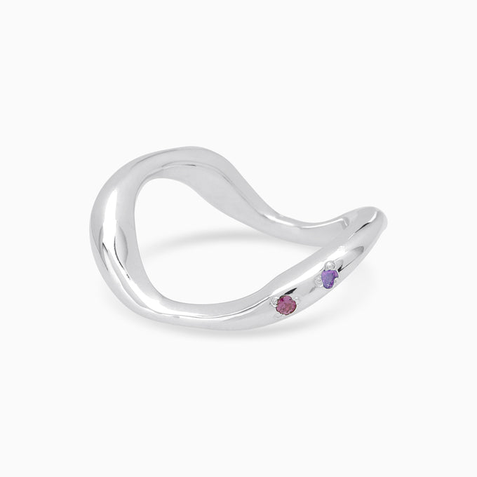 Curve Stone Ring | Solid White Gold