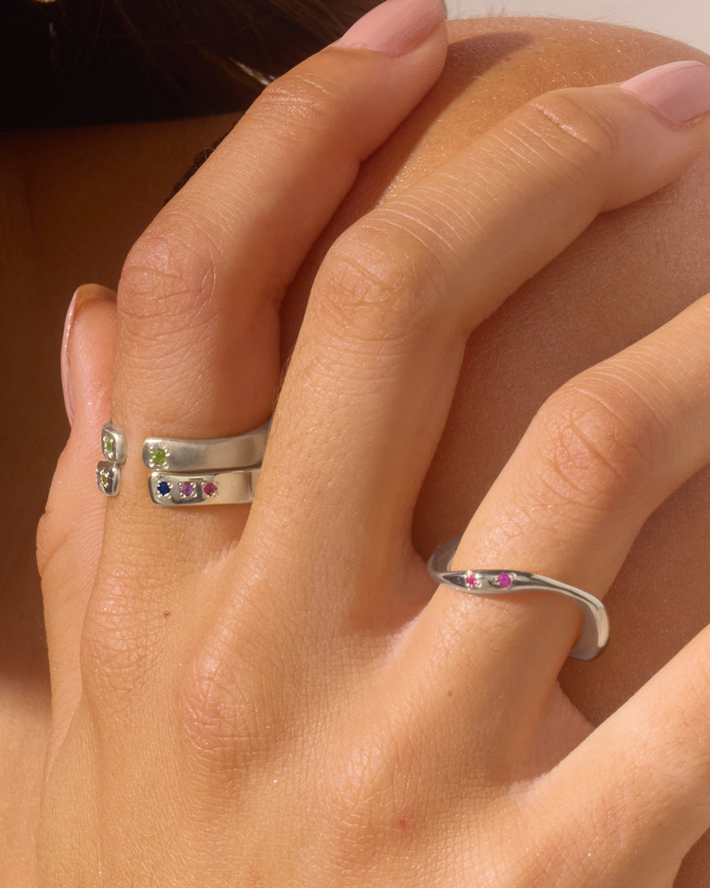 Curve Stone Ring | Solid White Gold