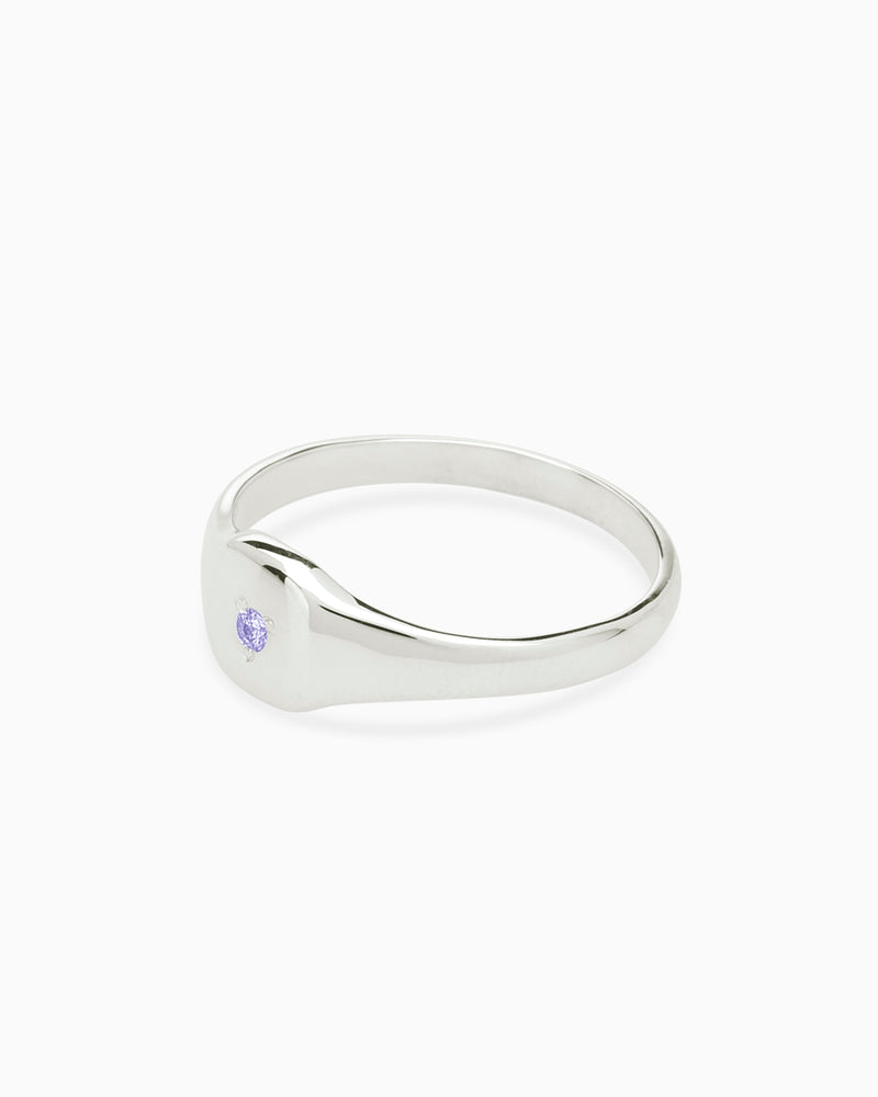Petite Square Stone Signet | Silver