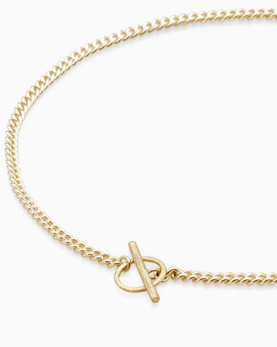 Curb Chain Fob Necklace  | Gold
