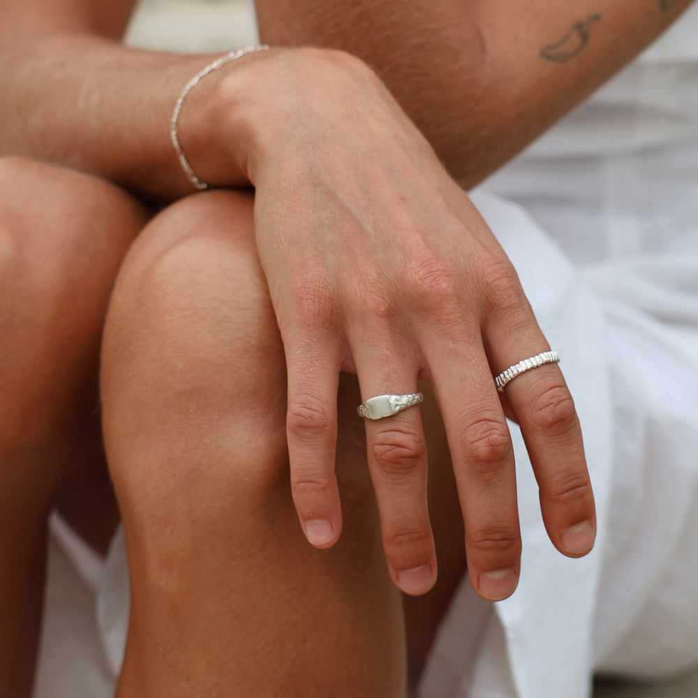 Engraved Slate Signet Ring | Silver
