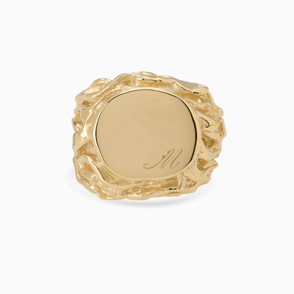 Engraved Ivy Signet Ring | Yellow Gold