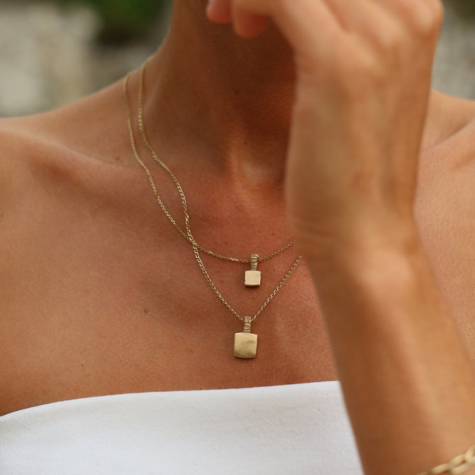 Custom X-Mini Slate Pendant (Stones & Engraving) | Yellow Gold