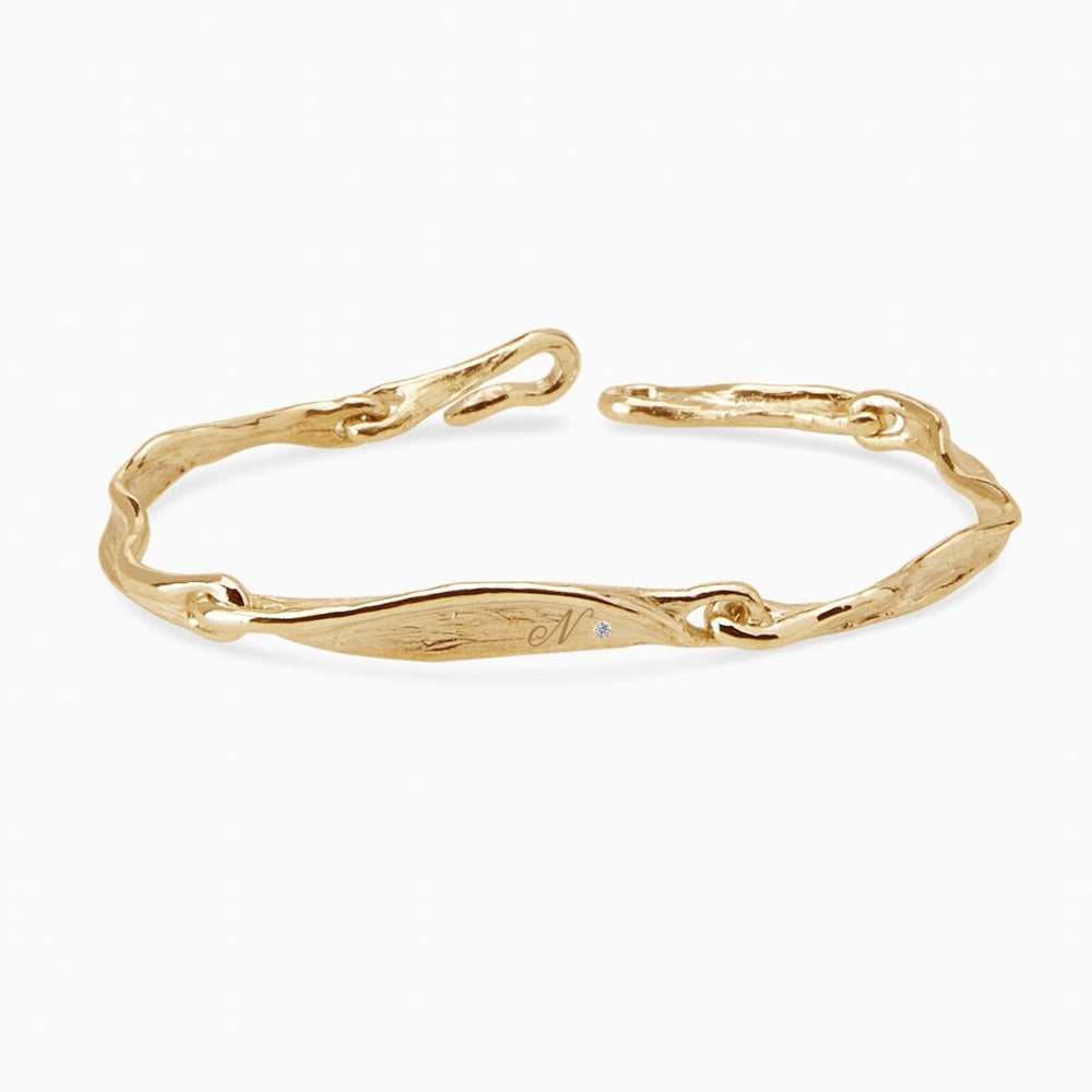 Custom Sculpt Tag Bracelet (Stones & Engraving) | Yellow Gold