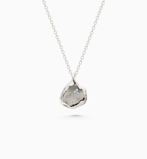 Mini Custom Wave Pendant (Stone & Engraving) | White Gold