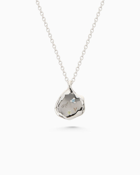 Mini Custom Wave Pendant (Stone & Engraving) | White Gold