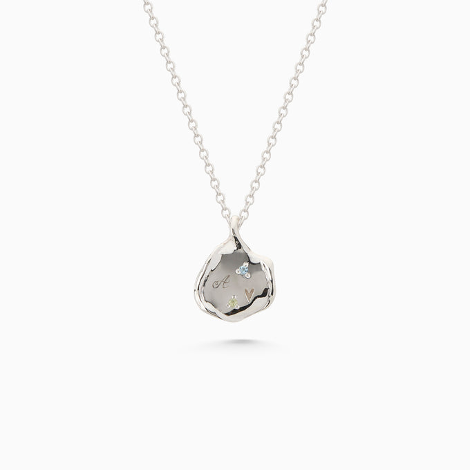 Mini Custom Wave Pendant (Stone & Engraving) | White Gold