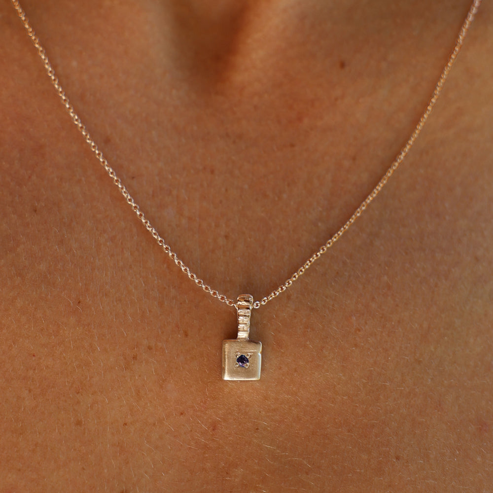 Custom X-Mini Slate Pendant (Stones & Engraving) | Yellow Gold