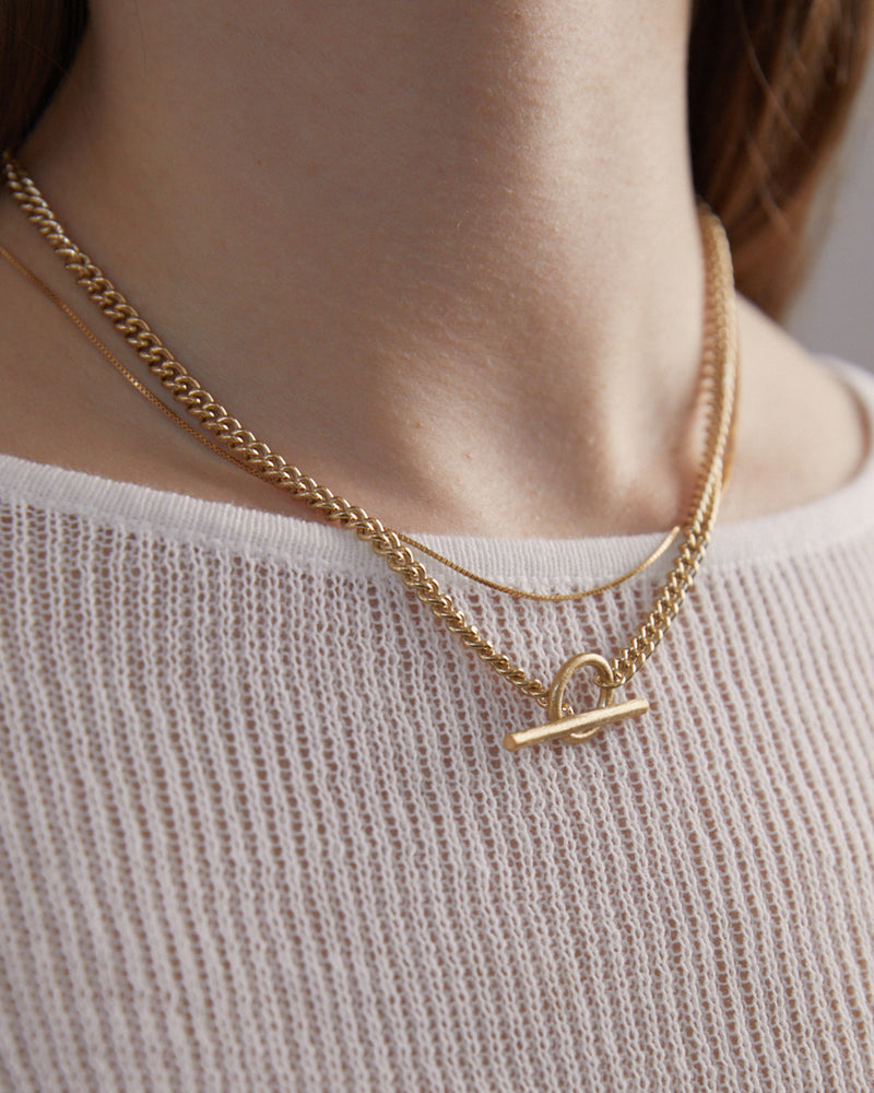 Curb Chain Fob Necklace  | Gold