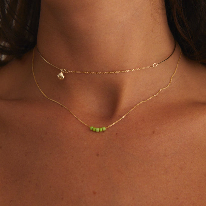 Beaded Diamond Cut Chain Green | Solid Gold