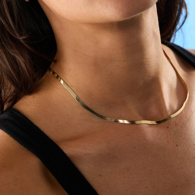 Flat Snake Chain Necklace | Yellow Gold