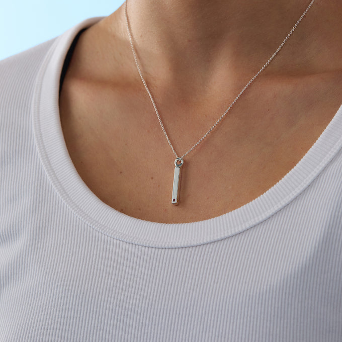 Square Drop Birthstone Pendant | Silver