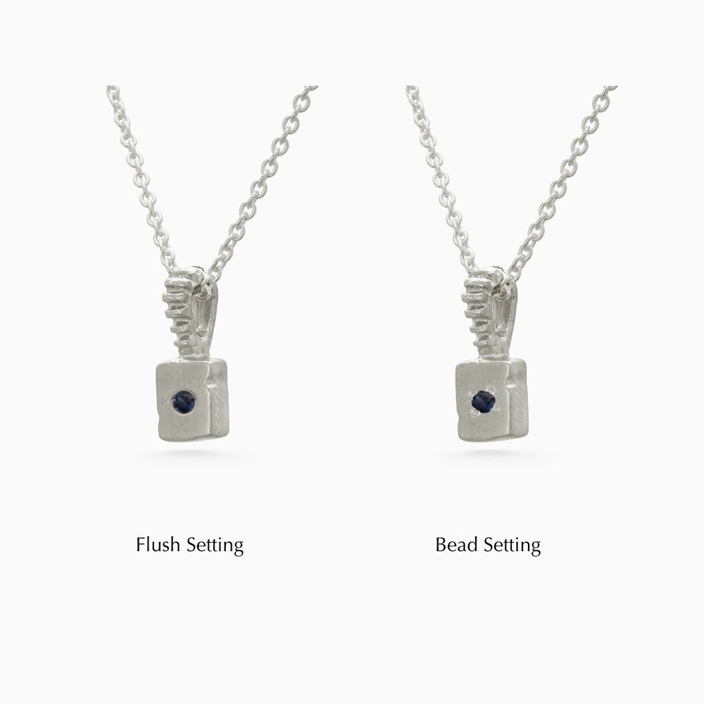 Custom X-Mini Slate Pendant (Stones & Engraving) | White Gold
