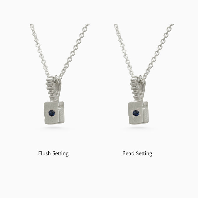 Custom X-Mini Slate Pendant (Stones & Engraving) | White Gold