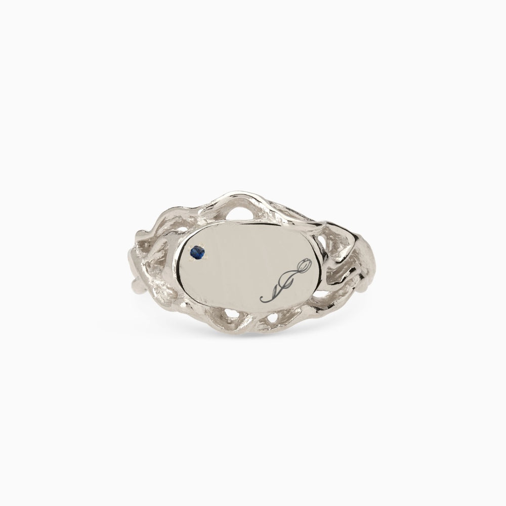 Engraved Ivy Oval Signet Ring | Silver