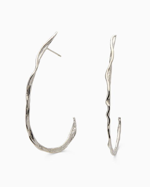 Sculpt Teardrop Hoops | White Gold