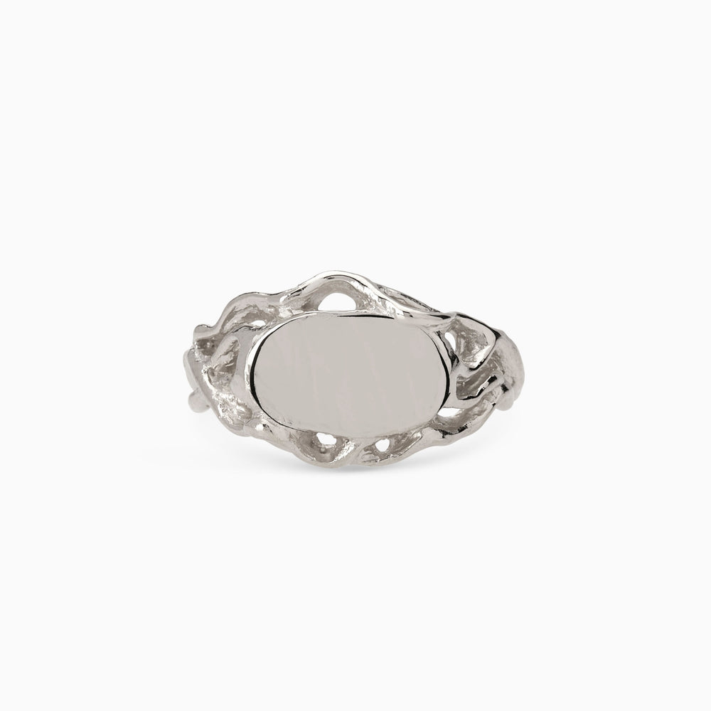 Ivy Oval Signet Ring | White Gold