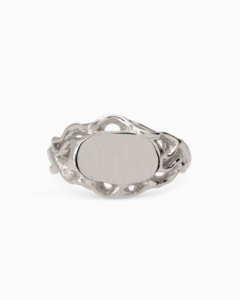 Ivy Oval Signet Ring | White Gold