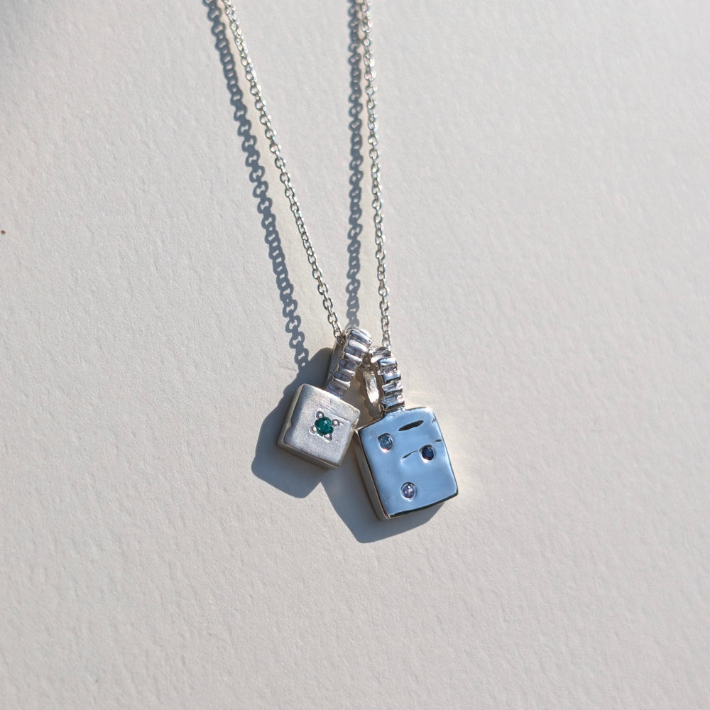 Custom X-Mini Slate Pendant (Stones & Engraving) | White Gold