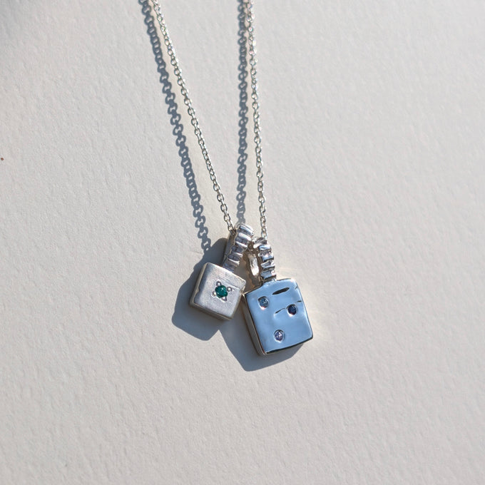 Custom X-Mini Slate Pendant (Stones & Engraving) | White Gold