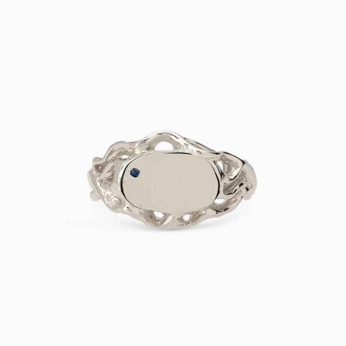 Ivy Oval Stone Signet Ring | Silver