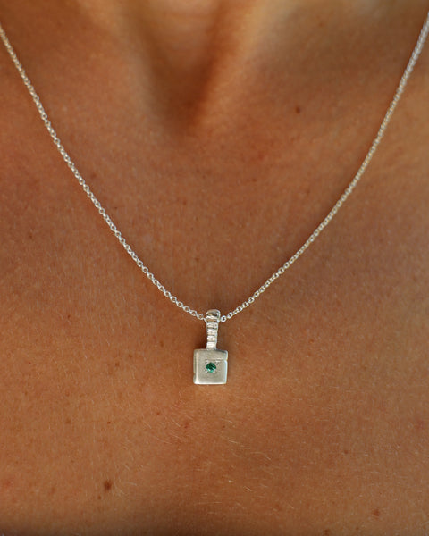 Custom X-Mini Slate Pendant (Stones & Engraving) | Silver