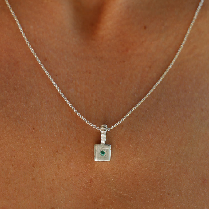 Custom X-Mini Slate Pendant (Stones & Engraving) | Silver