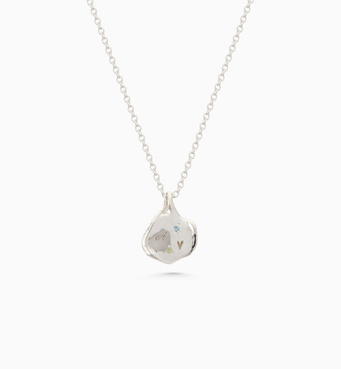 Mini Custom Wave Pendant (Stone & Engraving) | Silver