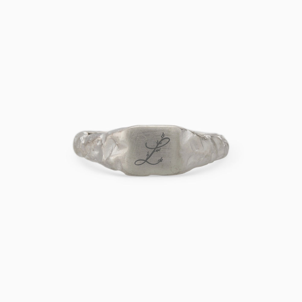 Engraved Slate Signet Ring | White Gold
