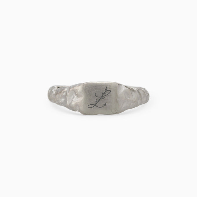 Engraved Slate Signet Ring | White Gold