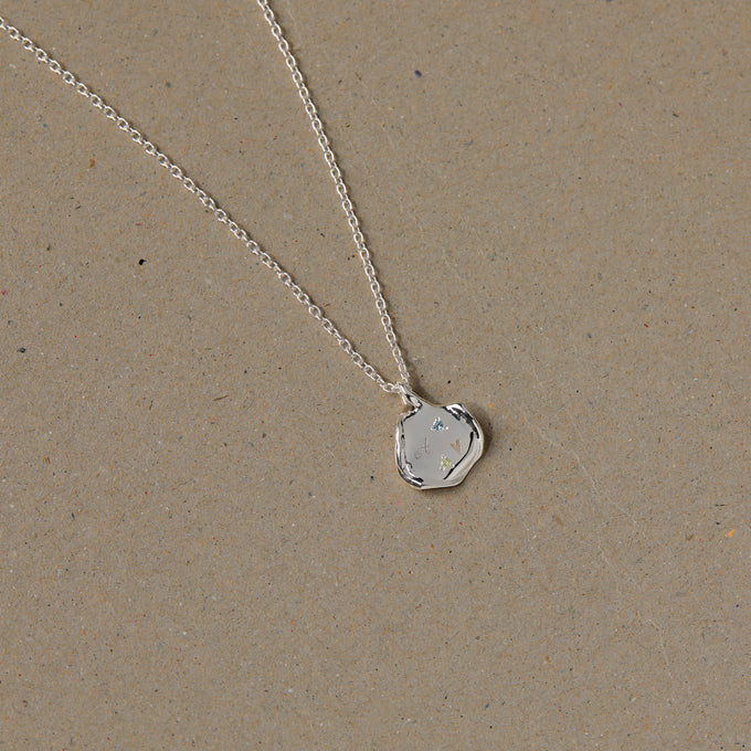 Mini Custom Wave Pendant (Stone & Engraving) | Silver
