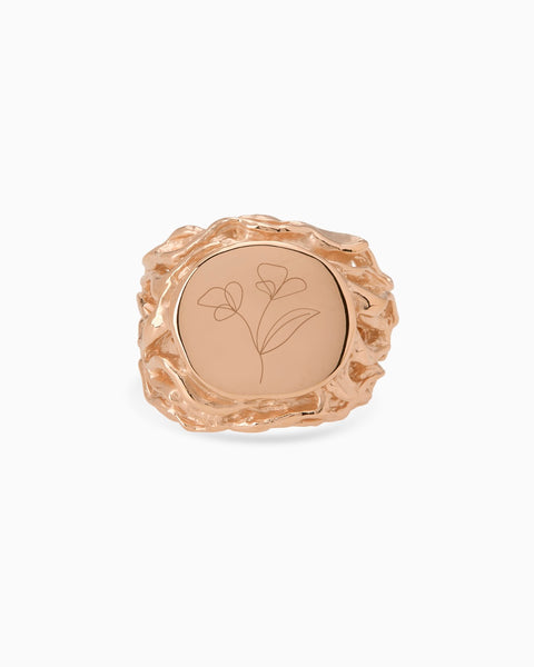 Engraved Ivy Signet Ring | Rose Gold