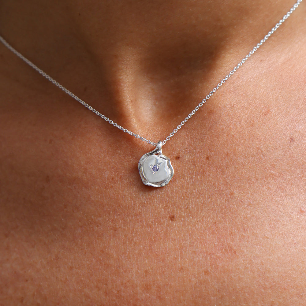 X-Mini Custom Wave Pendant (Stone & Engraving) | Silver