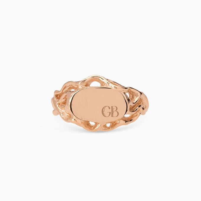 Engraved Ivy Oval Signet Ring | Rose Gold