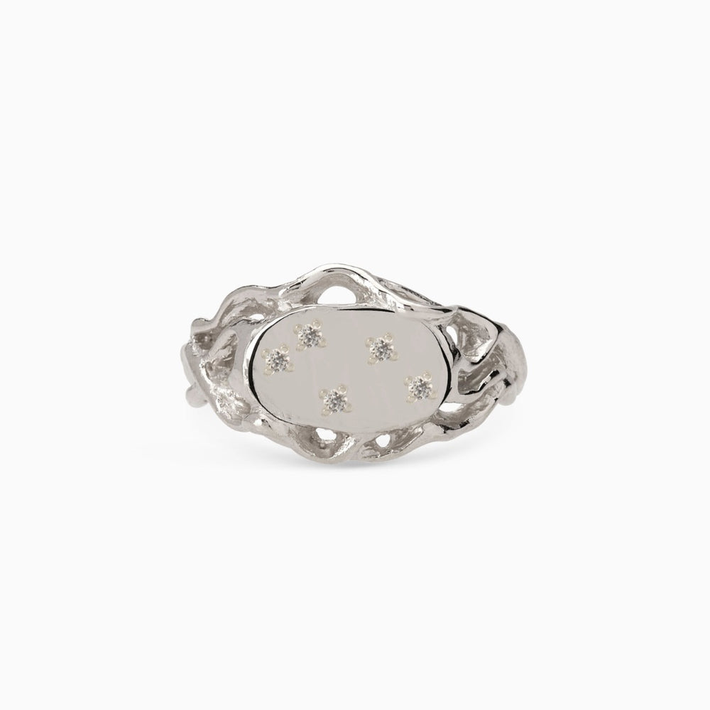 Ivy Oval Stone Signet Ring | White Gold