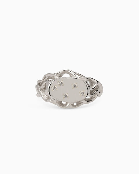 Ivy Oval Stone Signet Ring | White Gold