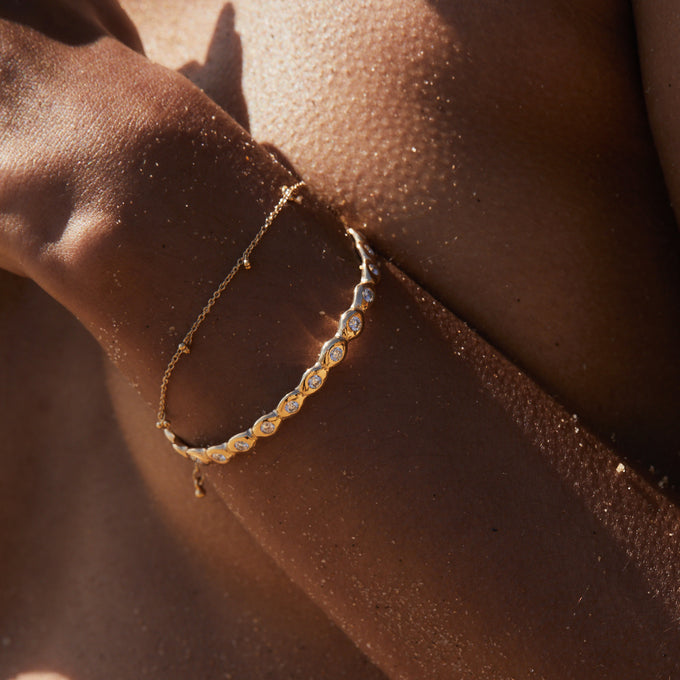 Ripple Diamond Cuff  | Solid Yellow Gold