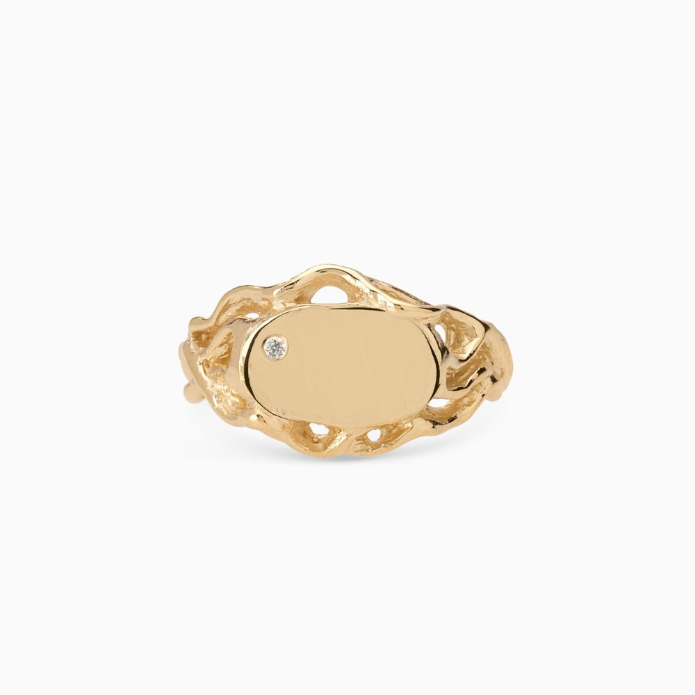 Ivy Oval Stone Signet Ring | Yellow Gold