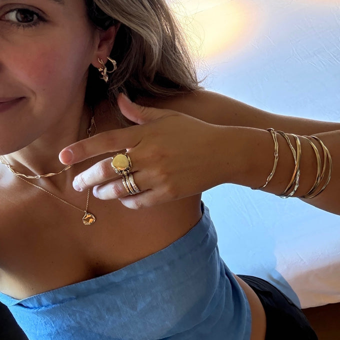 Custom Engraved Wave Pendant | Yellow Gold
