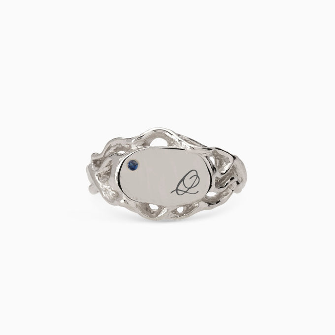 Ivy Oval Stone Signet Ring | White Gold