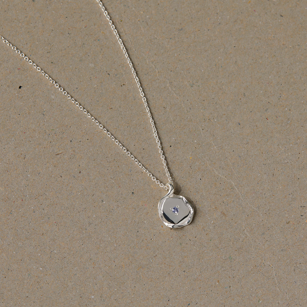 X-Mini Custom Wave Pendant (Stone & Engraving) | Silver