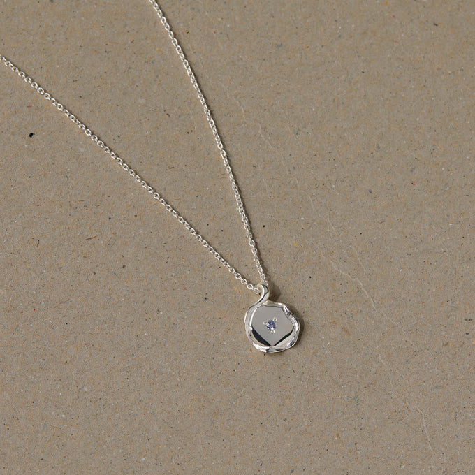 X-Mini Custom Wave Pendant (Stone & Engraving) | Silver