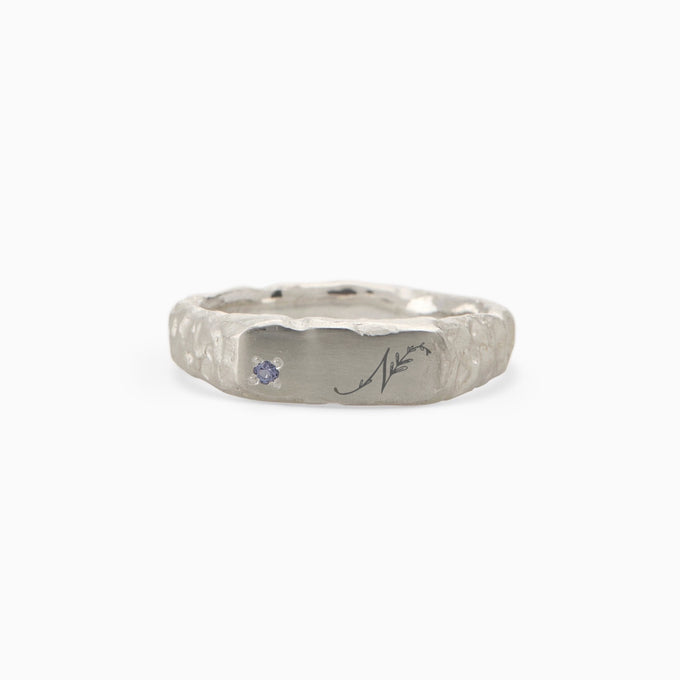 Custom Mason Ring (Stones & Engraving) | White Gold