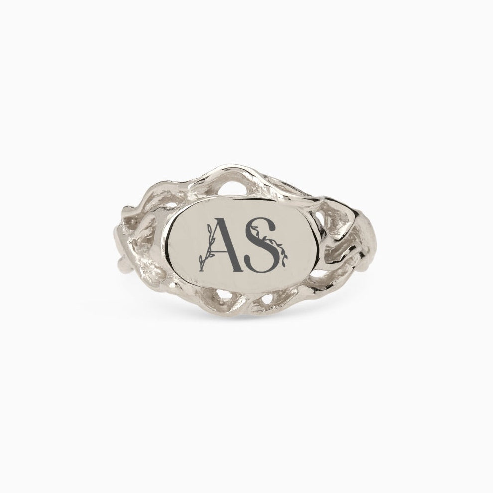 Engraved Ivy Oval Signet Ring | Silver