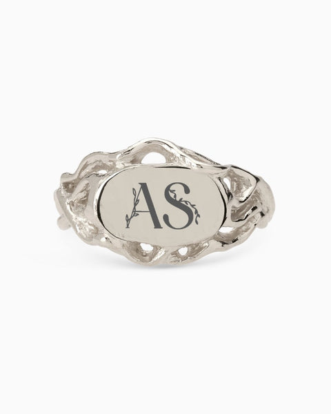 Engraved Ivy Oval Signet Ring | Silver