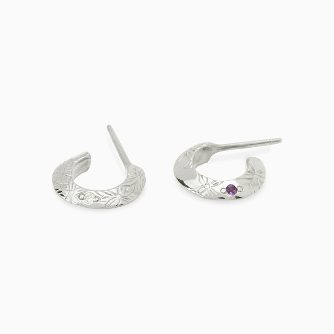 Birthflower Stone Huggies | Solid White Gold