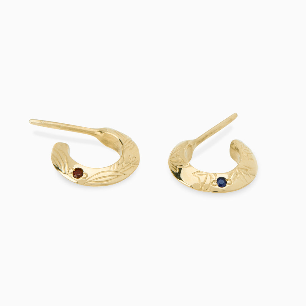 Birthflower Stone Huggies | Solid Yellow Gold