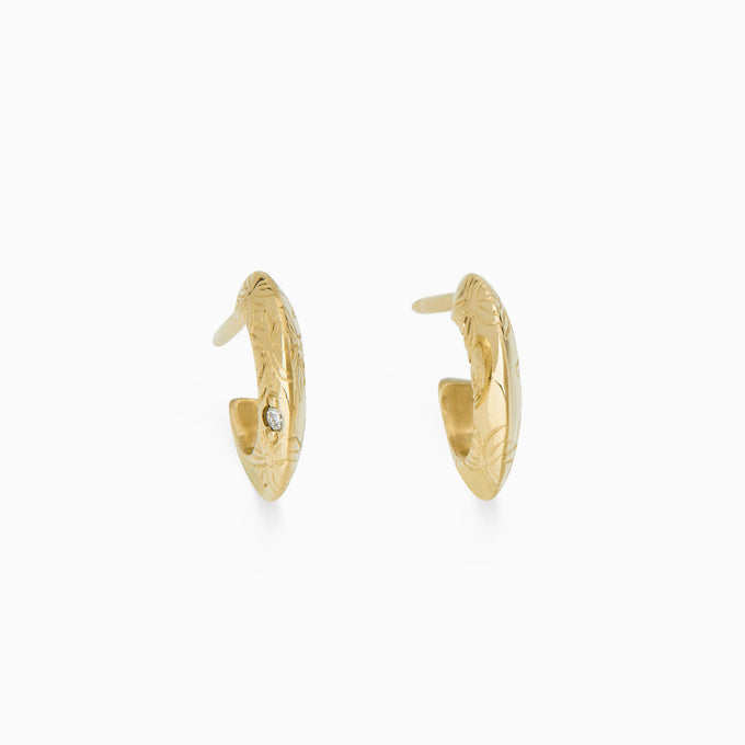 Birthflower Stone Huggies | Solid Yellow Gold