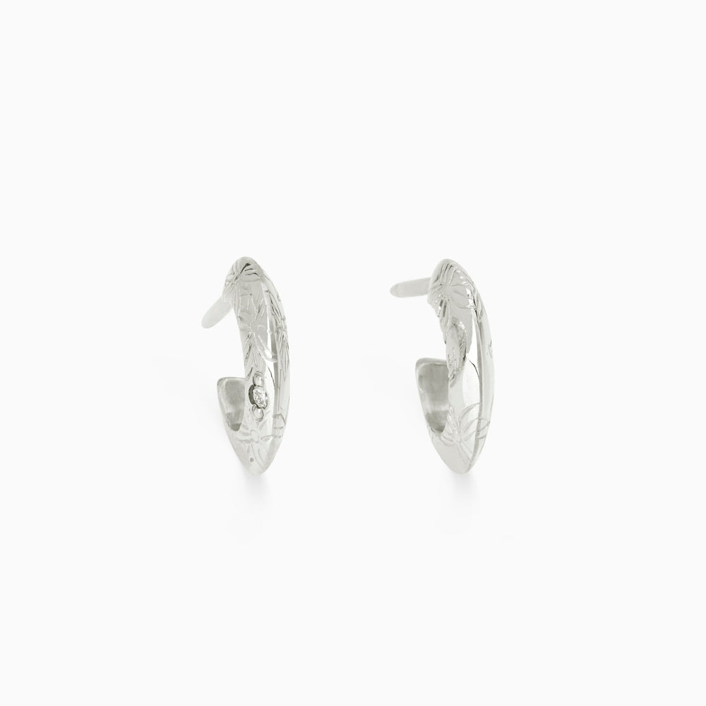 Birthflower Stone Huggies | Solid White Gold